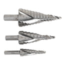 Sealey Spiral Flute HSS M2 Step Drill Bit Set 3pc AK4743