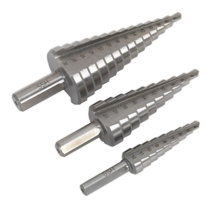 HSS 4341 Step Drill Bit Set 3pc Double Flute