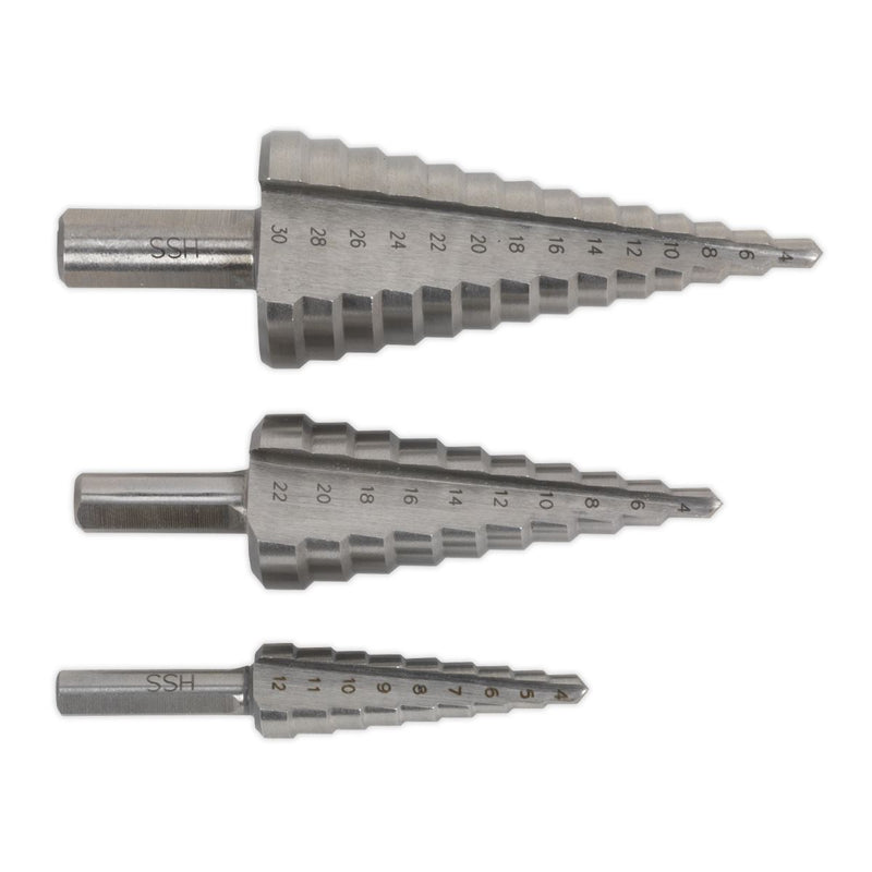 HSS 4341 Step Drill Bit Set 3pc Double Flute