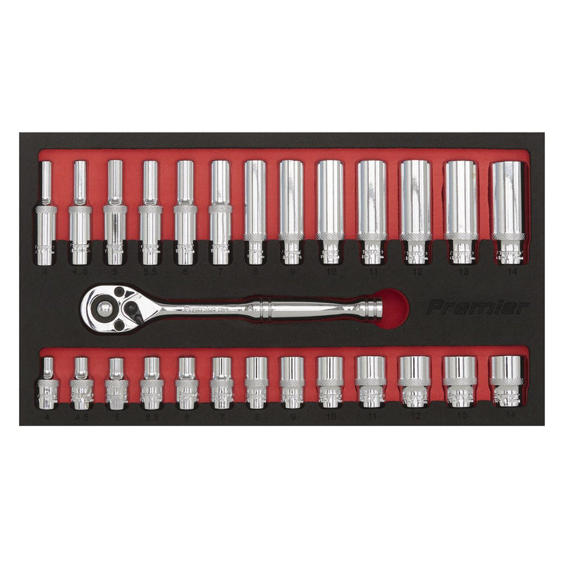 Ratchet Wrench & Socket Set 27pc 1/4"Sq Drive