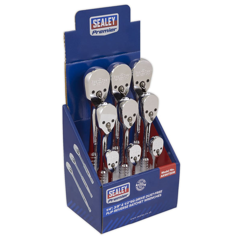 Ratchet Wrenches 1/4", 3/8" & 1/2"Sq Drive Pear-Head Flip Reverse Display Box of 9