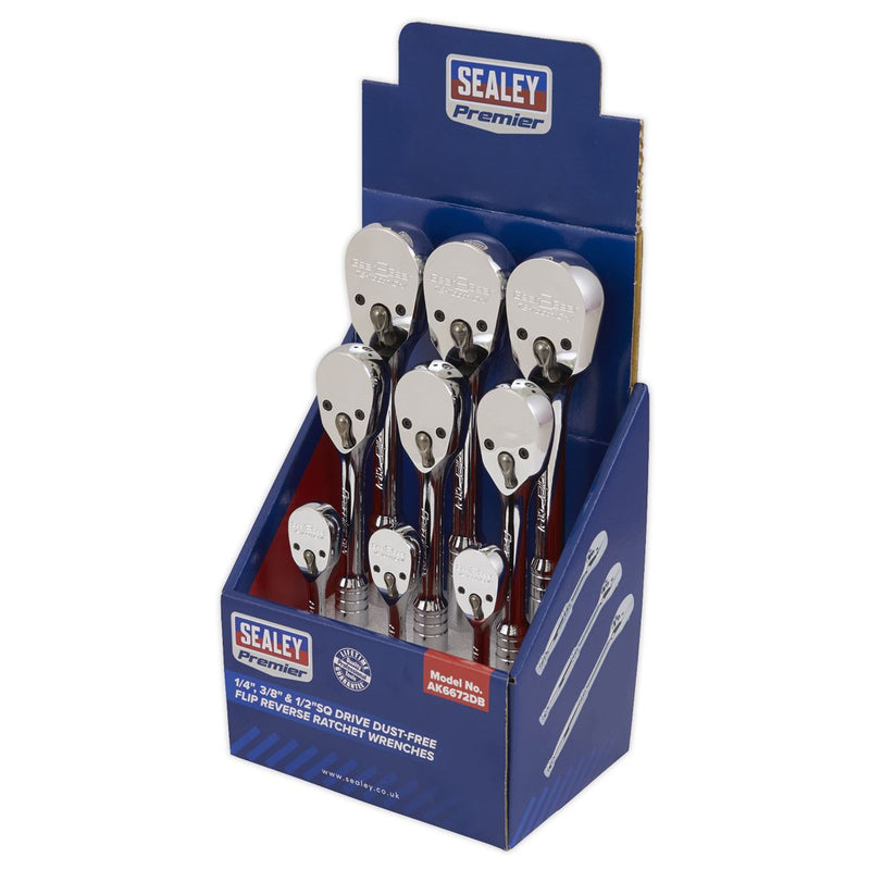 Ratchet Wrenches 1/4", 3/8" & 1/2"Sq Drive Pear-Head Flip Reverse Display Box of 9