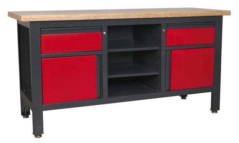 Workstation with 2 Drawers, 2 Cupboards & Open Storage