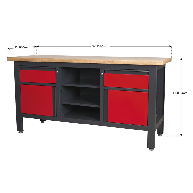 Workstation with 2 Drawers, 2 Cupboards & Open Storage