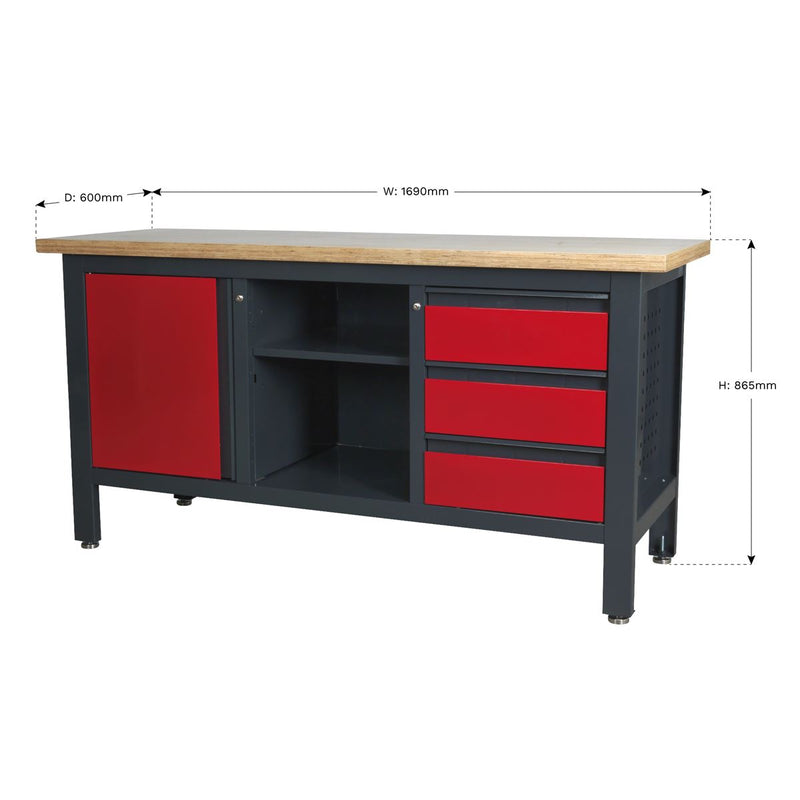 Workstation with 3 Drawers, 1 Cupboard & Open Storage