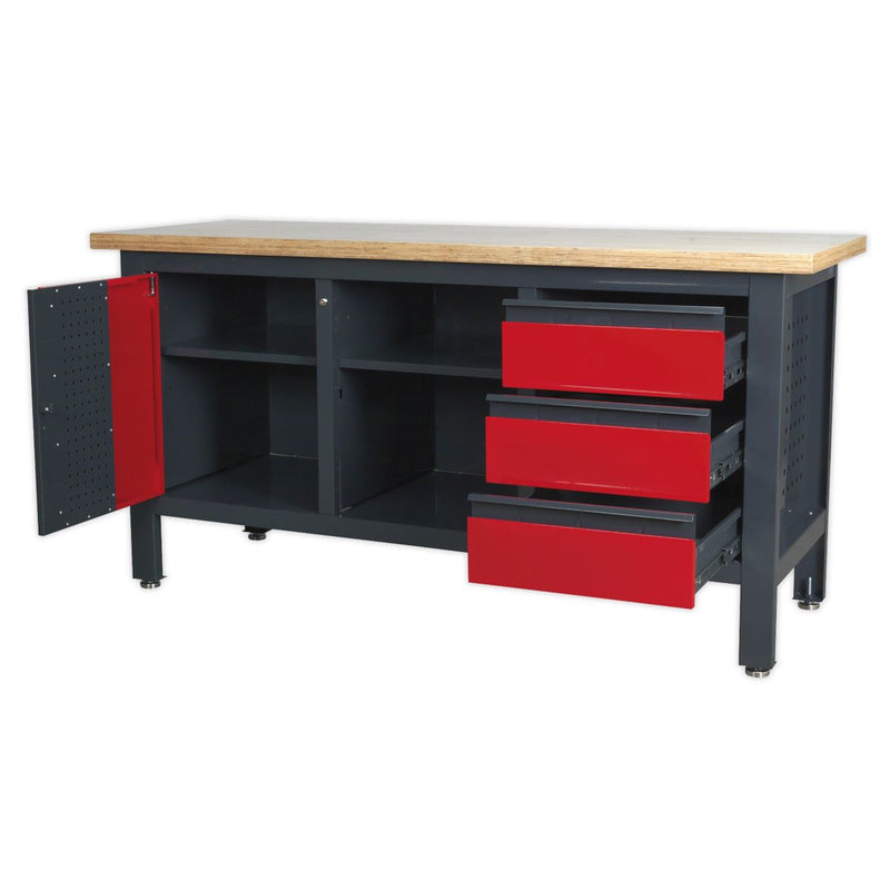 Workstation with 3 Drawers, 1 Cupboard & Open Storage