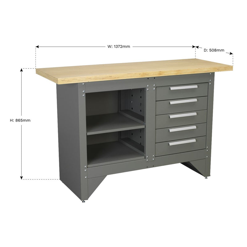 Workbench with 5 Drawers Ball-Bearing Slides Heavy-Duty