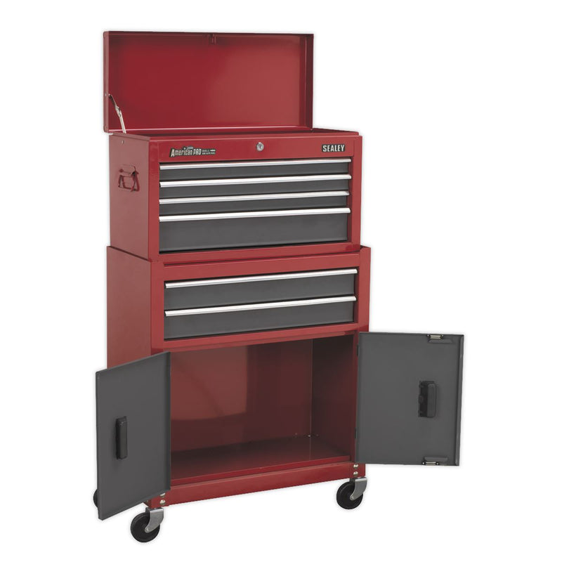 Topchest & Rollcab Combination 6 Drawer with Ball-Bearing Slides- Red