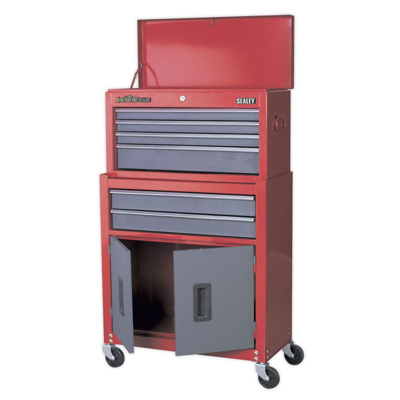 Topchest & Rollcab Combination 6 Drawer with Ball-Bearing Slides- Red