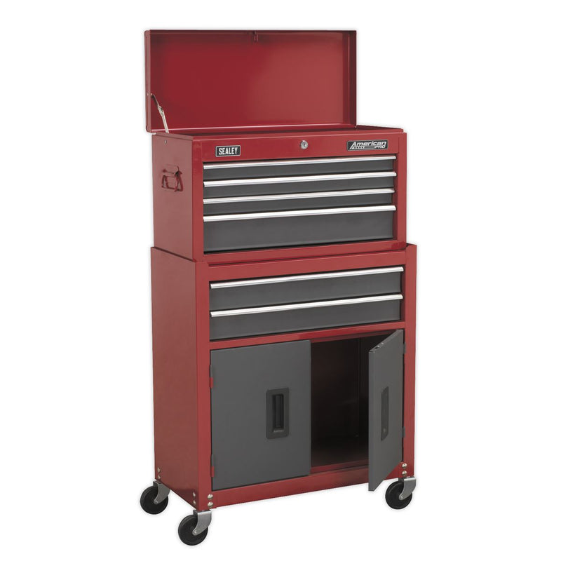 Topchest & Rollcab Combination 6 Drawer with Ball-Bearing Slides- Red