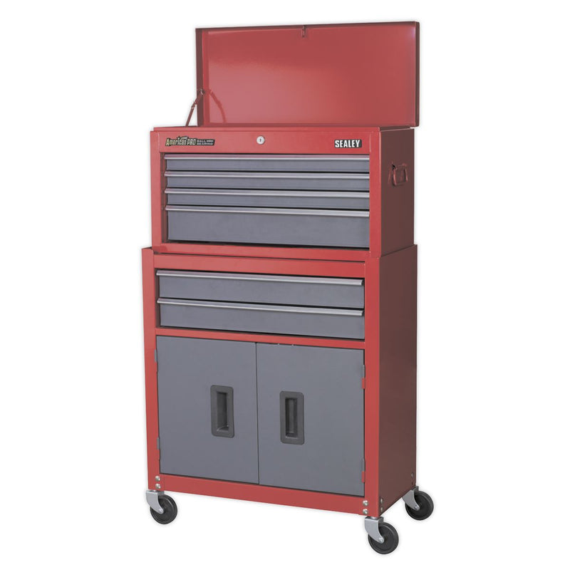 Topchest & Rollcab Combination 6 Drawer with Ball-Bearing Slides- Red