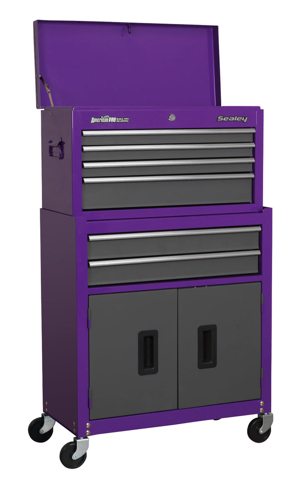 Topchest & Rollcab Combination 6 Drawer with Ball-Bearing Slides - Purple/Grey