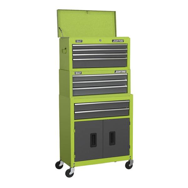 Topchest, Mid-Box Tool Chest & Rollcab 9 Drawer Stack - Green