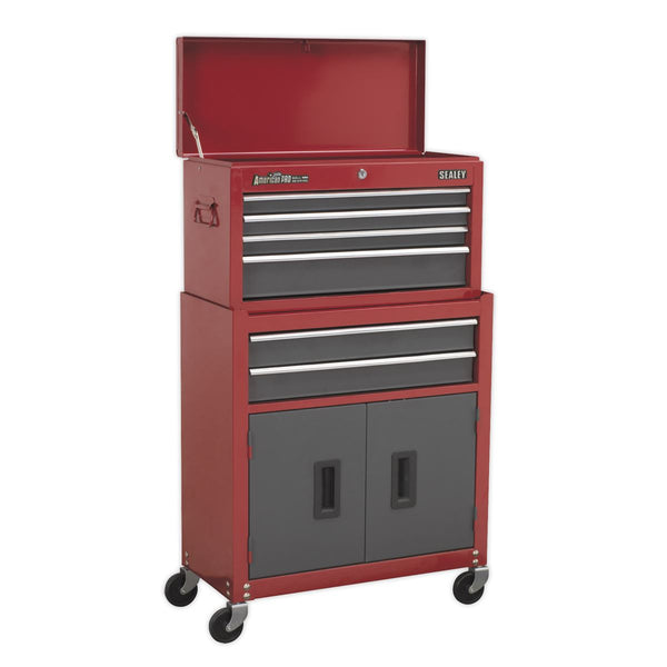 Topchest & Rollcab Combination 6 Drawer with Ball-Bearing Slides- Red