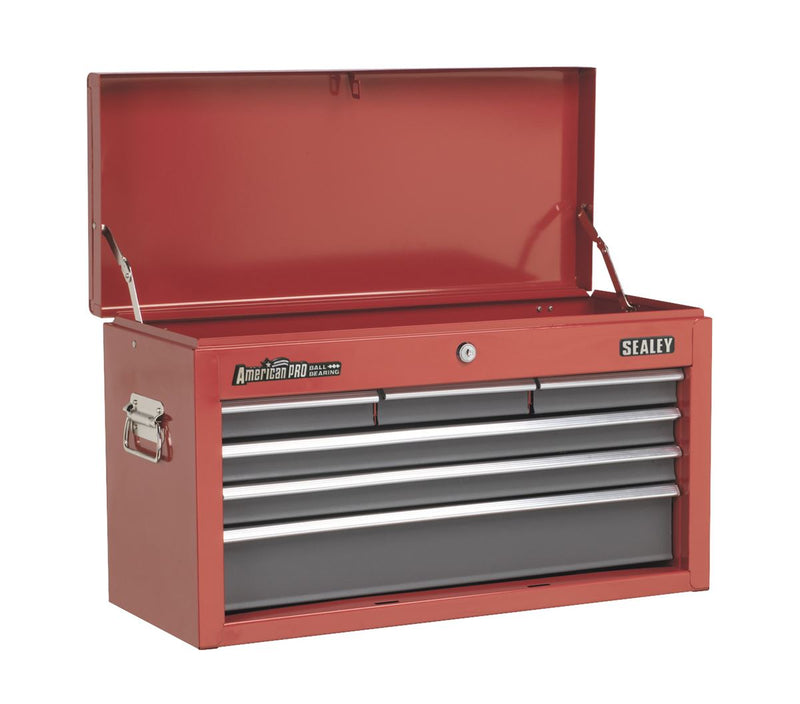 Topchest 6 Drawer with Ball-Bearing Slides - Red/Grey