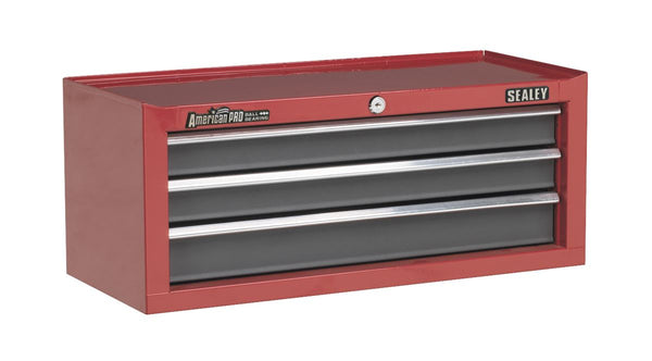 Mid-Box Tool Chest 3 Drawer with Ball-Bearing Slides - Red/Grey