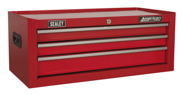 Mid-Box Tool Chest 3 Drawer with Ball-Bearing Slides - Red