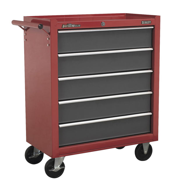 Rollcab 5 Drawer with Ball-Bearing Slides - Red/Grey