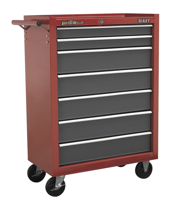 Rollcab 7 Drawer with Ball-Bearing Slides - Red/Grey