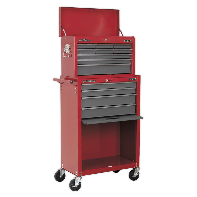 Topchest & Rollcab Combination 13 Drawer with Ball-Bearing Slides - Red/Grey