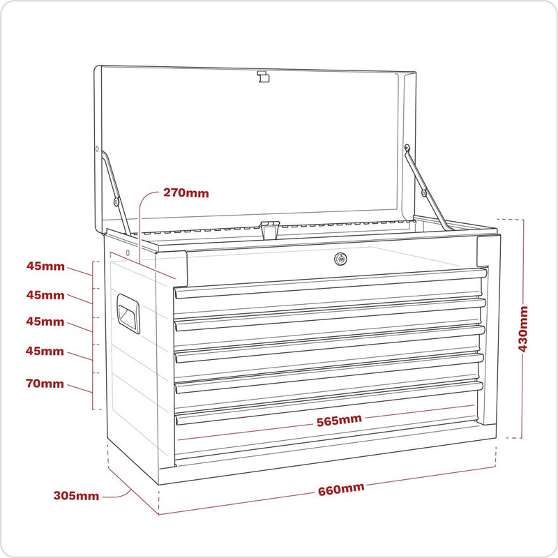 Topchest 5 Drawer with Ball-Bearing Slides - Black