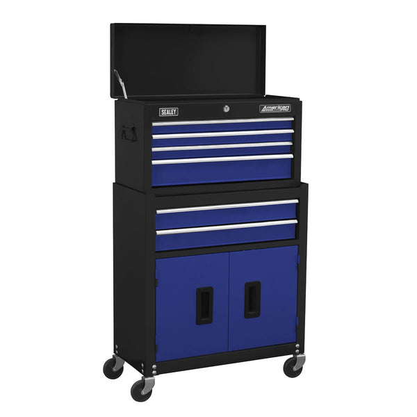 Topchest & Rollcab Combination 6 Drawer with Ball-Bearing Slides - Blue