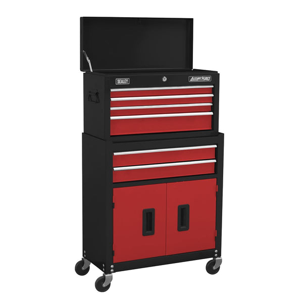 Topchest & Rollcab Combination 6 Drawer with Ball-Bearing Slides - Red