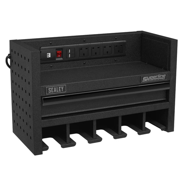 Power Tool Storage Rack with Drawer & Power Strip