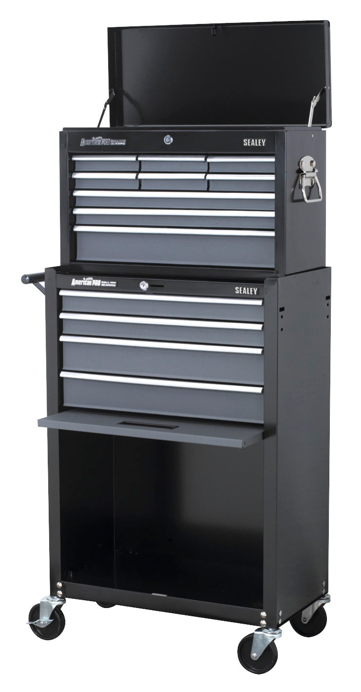 Topchest & Rollcab Combination 13 Drawer with Ball-Bearing Slides - Black/Grey