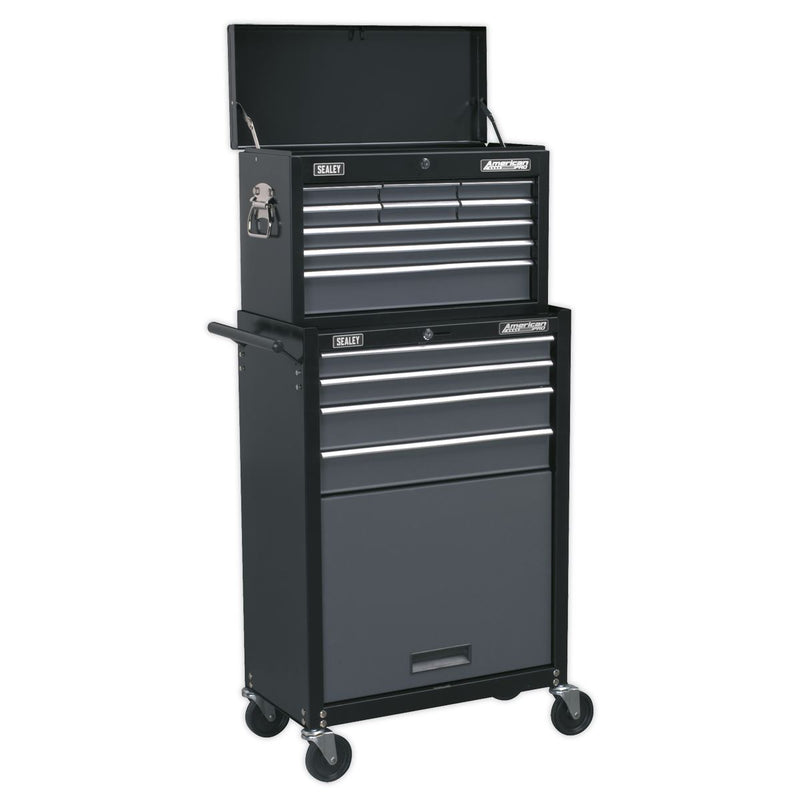 Topchest & Rollcab Combination 13 Drawer with Ball-Bearing Slides - Black/Grey