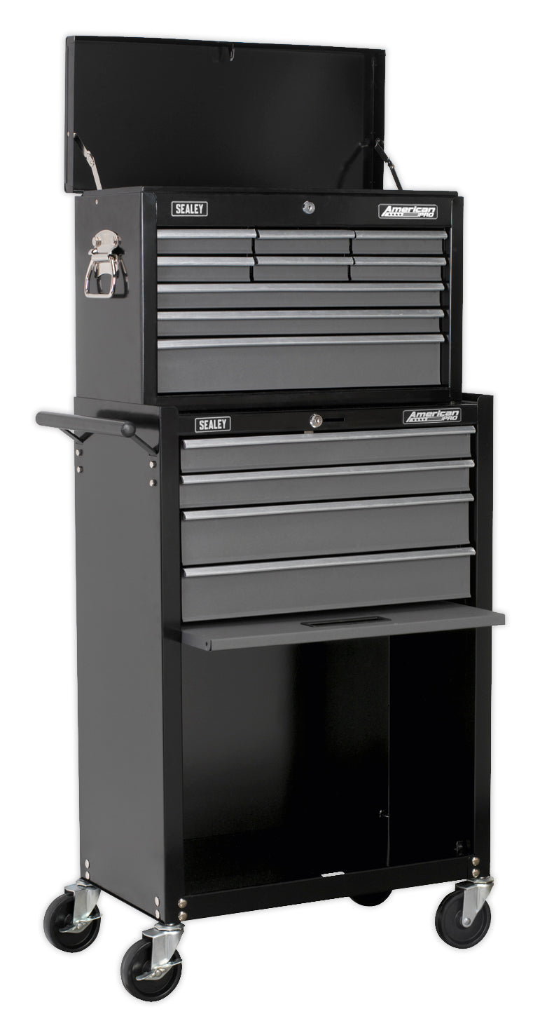 Topchest & Rollcab Combination 13 Drawer with Ball-Bearing Slides - Black/Grey