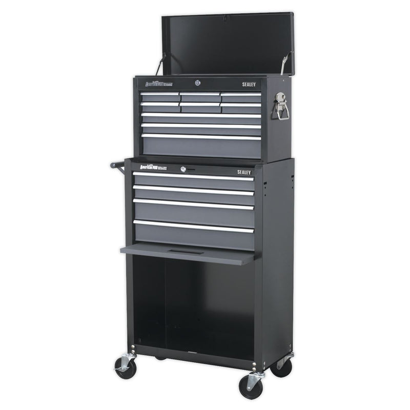 Topchest & Rollcab Combination 13 Drawer with Ball-Bearing Slides - Black/Grey