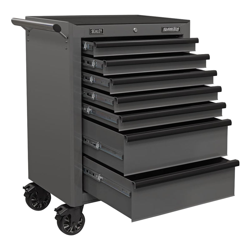 Rollcab 7 Drawer with Ball-Bearing Slides - Grey/Black