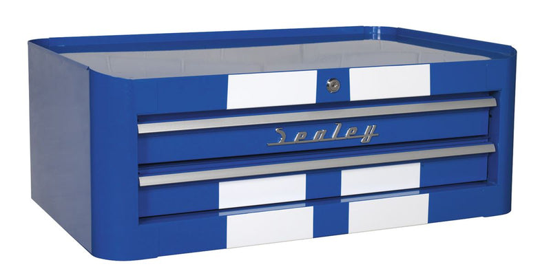 Mid-Box Tool Chest 2 Drawer Retro Style - Blue with White Stripes