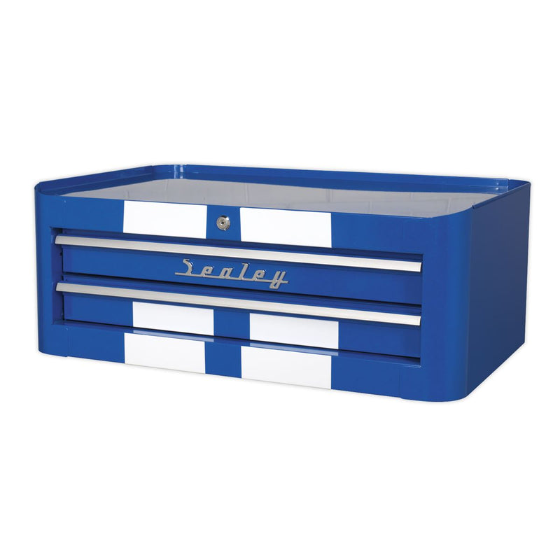 Mid-Box Tool Chest 2 Drawer Retro Style - Blue with White Stripes