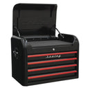 Sealey Premier&trade; Retro Style Topchest 4 Drawer - Black with Red Anodised Drawer Pulls AP28104BR