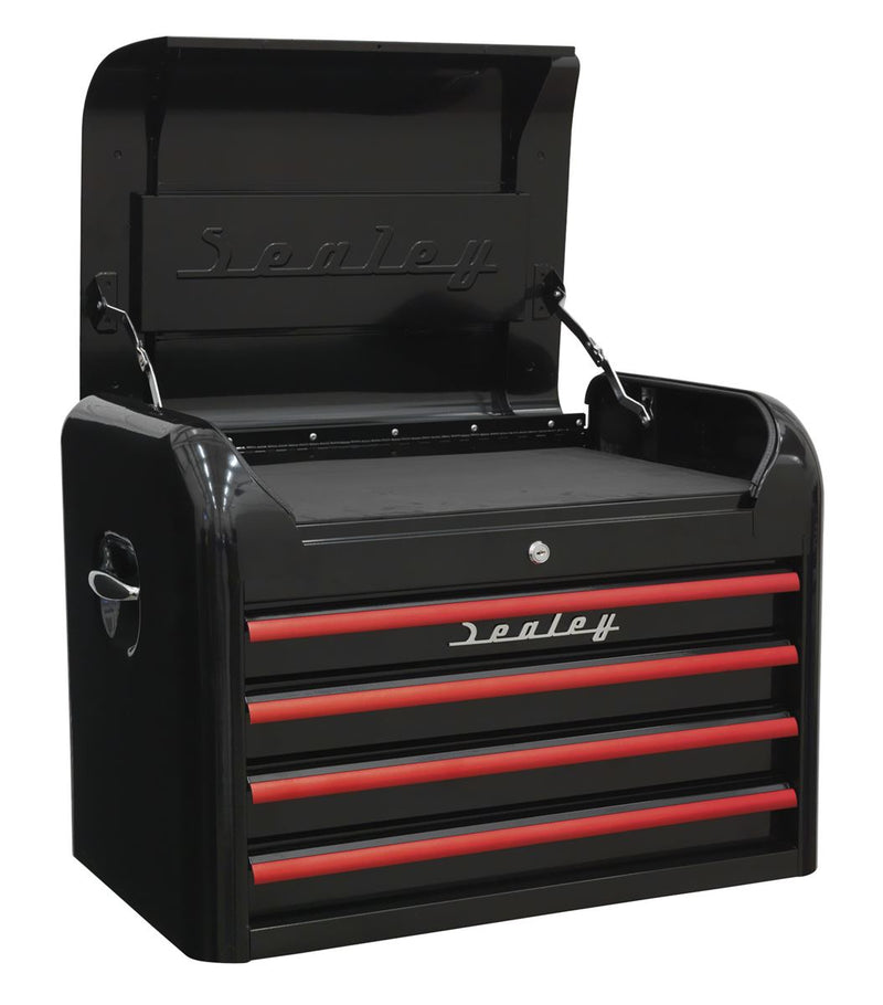 Topchest 4 Drawer Retro Style - Black with Red Anodised Drawer Pulls