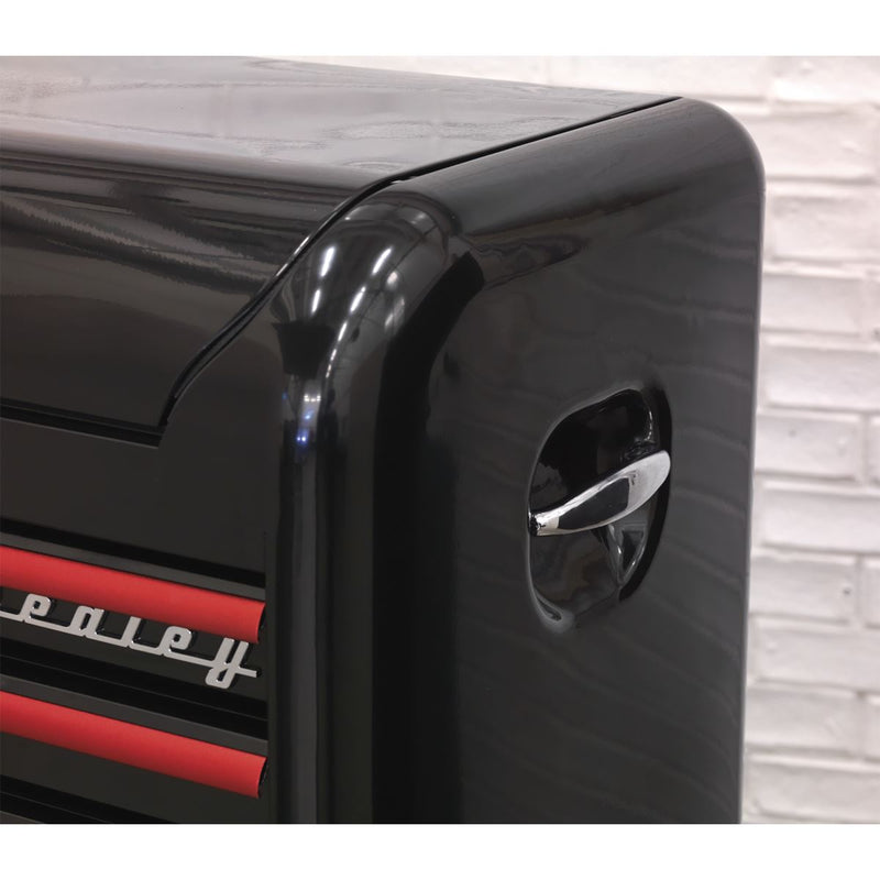 Topchest 4 Drawer Retro Style - Black with Red Anodised Drawer Pulls