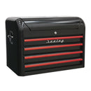 Sealey Premier&trade; Retro Style Topchest 4 Drawer - Black with Red Anodised Drawer Pulls AP28104BR