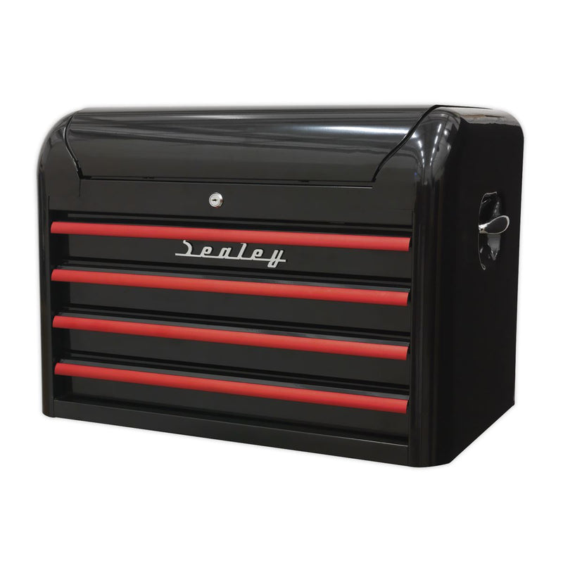 Topchest 4 Drawer Retro Style - Black with Red Anodised Drawer Pulls