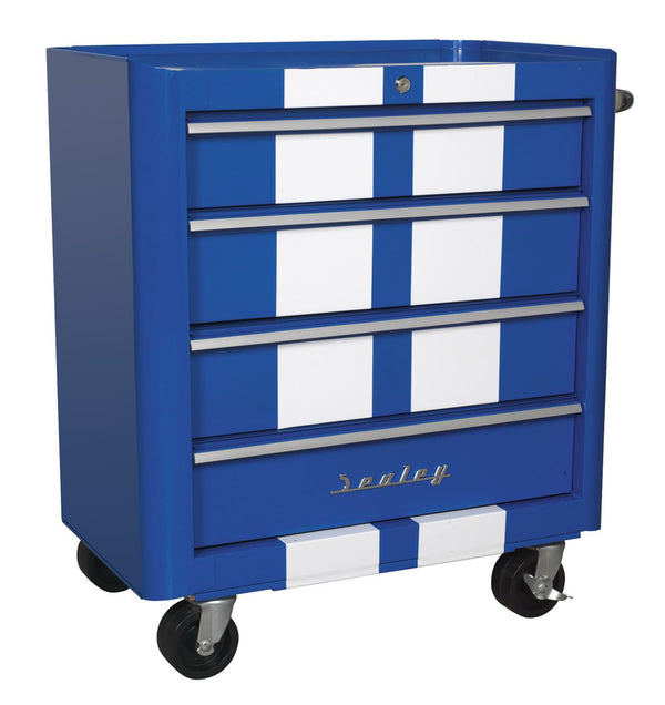 Rollcab 4 Drawer Retro Style - Blue with White Stripes