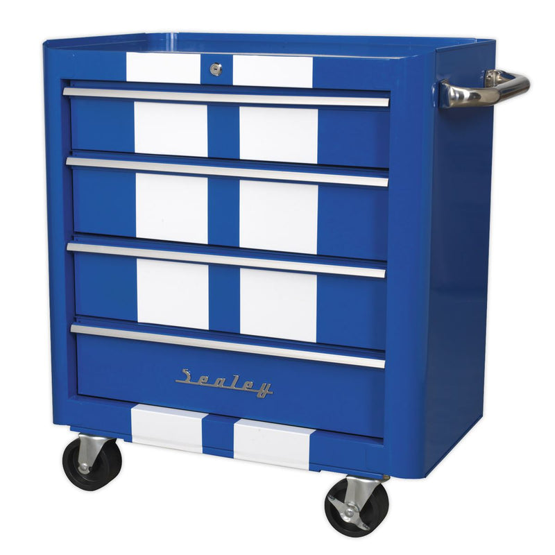 Rollcab 4 Drawer Retro Style - Blue with White Stripes