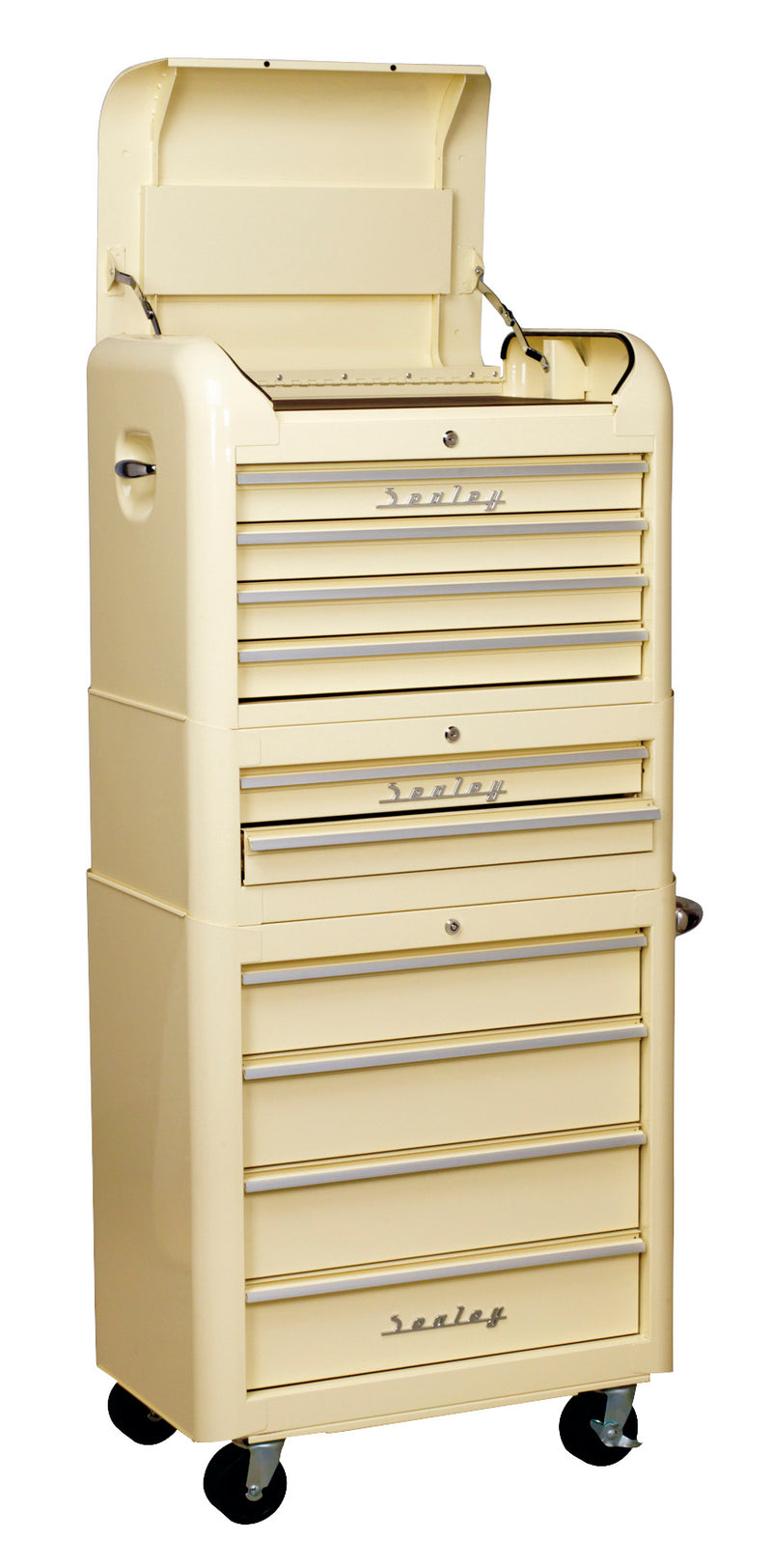 Retro Style Topchest, Mid-Box Tool Chest & Rollcab Combination 10 Drawer Cream