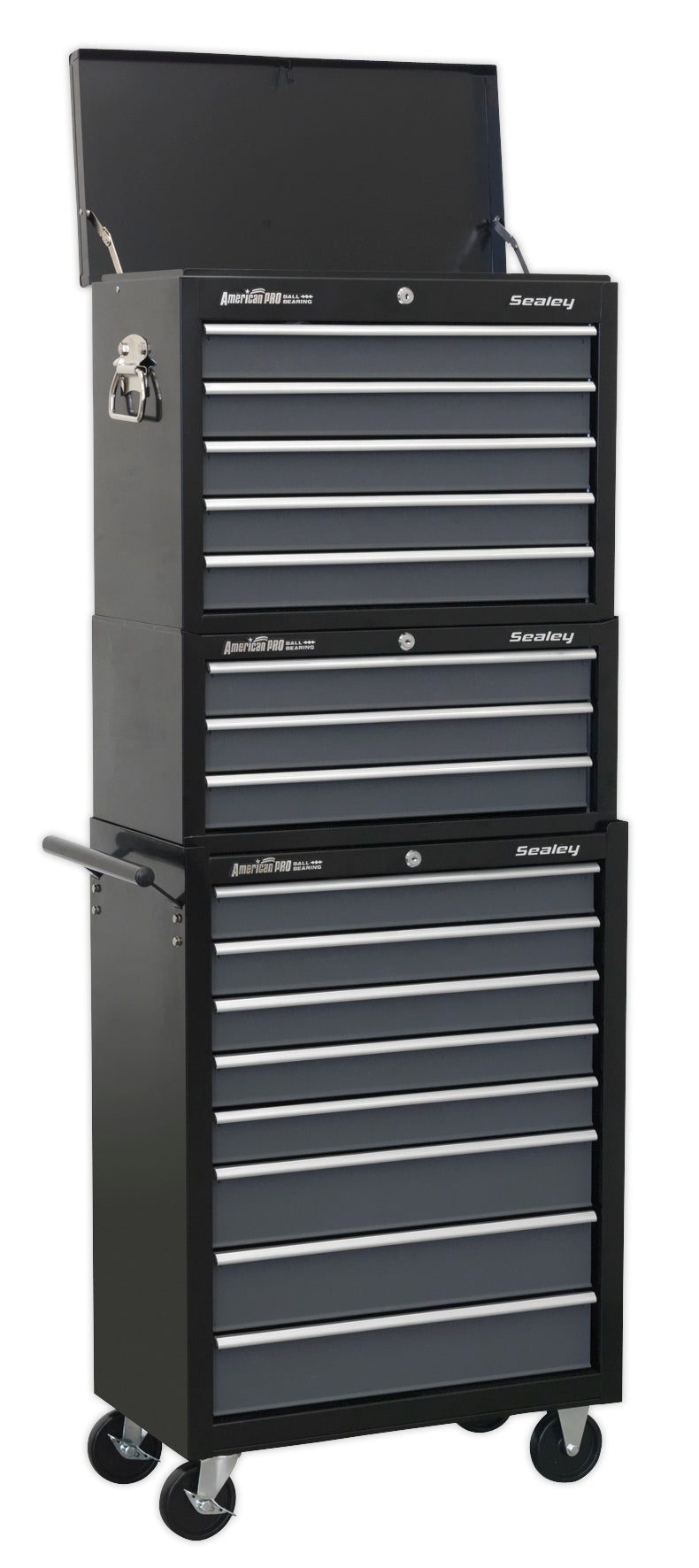 Tool Chest Combination 16 Drawer with Ball-Bearing Slides - Black/Grey