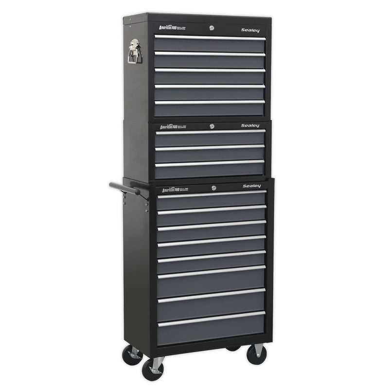 Tool Chest Combination 16 Drawer with Ball-Bearing Slides - Black/Grey