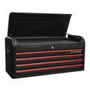 Sealey Premier&trade; Retro Style Wide Topchest 4 Drawer - Black with Red Anodised Drawer Pulls AP41104BR