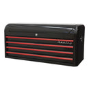 Sealey Premier&trade; Retro Style Wide Topchest 4 Drawer - Black with Red Anodised Drawer Pulls AP41104BR