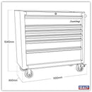 Sealey Premier&trade; Retro Style Wide Rollcab 6 Drawer - Black with Red Anodised Drawer Pulls AP41206BR