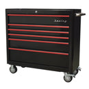 Sealey Premier&trade; Retro Style Wide Rollcab 6 Drawer - Black with Red Anodised Drawer Pulls AP41206BR