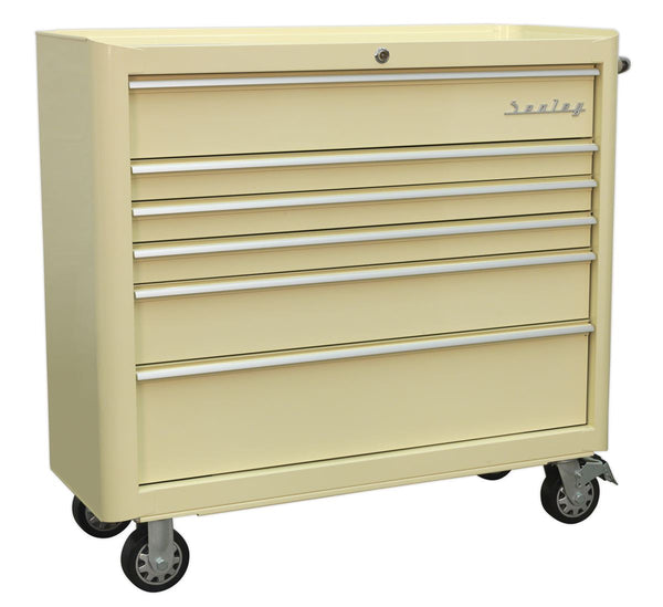 Rollcab 6 Drawer Wide Retro Style - Cream